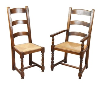 6 English Bobbin Ladder Back Rush Seat Chairs