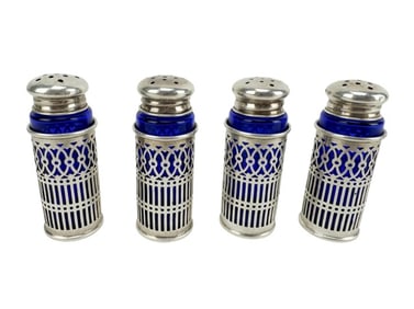 4 Cobalt Blue Sterling Salt Pepper Shakers