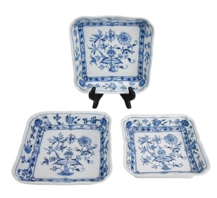 3 Meissen Blue Onion Porcelain Square Platters