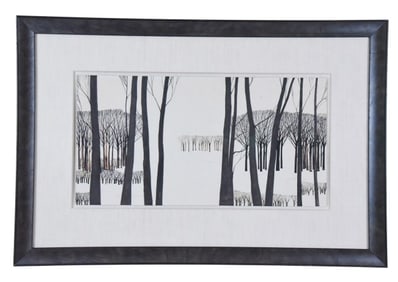 Mastny Signed Watercolor Painting Winter Forest