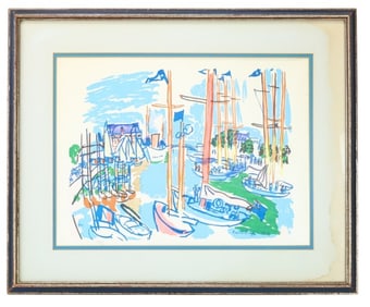 Raoul Dufy Numbered Lithograph Scene Port Animee