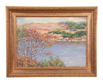 M. L. Weston Signed Oil Painting Blueberry Pond