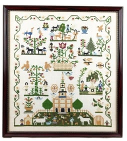 Vintage Cross Stitch Sampler in Frame