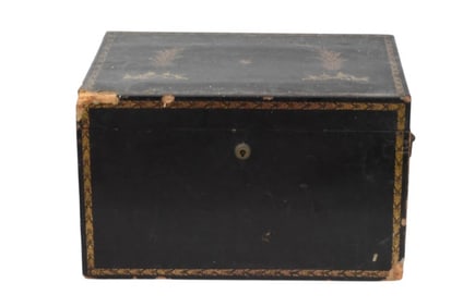 Antique English Black Lacquer Tea Caddy & Canister