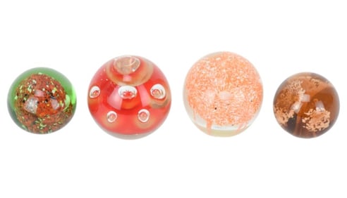 4 Art Glass Orange & Red Paperweights