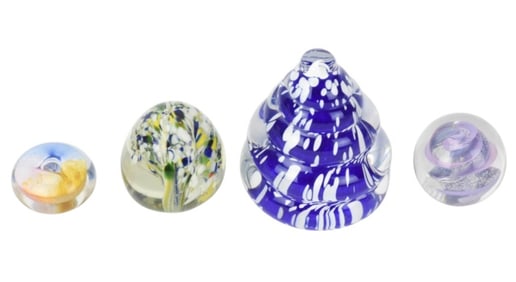 4 Art Glass Blue Tones Paperweights