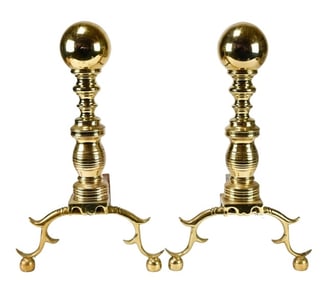 Polished Brass Federal Style Ball & Footed Andiron