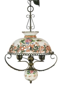 Antique Italian Wrought Iron Ceramic Chandelier