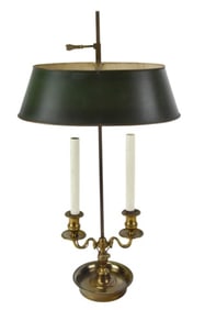 Antique Brass & Tole Bouillotte Desk Lamp