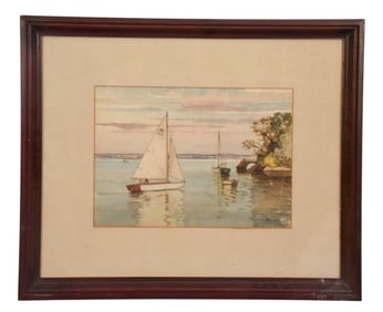 Julius Delbos Signed Mid C Watercolor Sail Boats