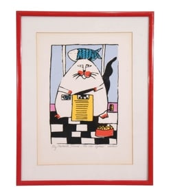 Martha Wahlert Signed Serigraph Cat & Can Opener