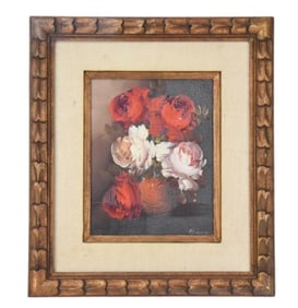 A. Silver Floral Still Life Oil Painting on Canvas