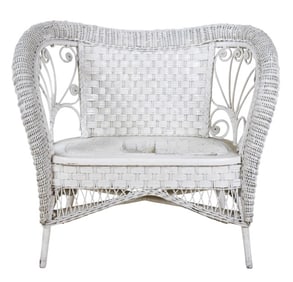 Vintage White Small Wicker Bench