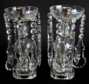 Pair Antique Crystal Mantel Lusters