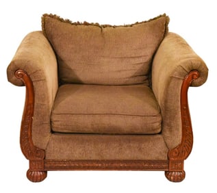 Oversized Hand Carved Upholstered Lounge Chair