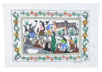 Telesforo Rodriguez Signed Papel Amate Painting