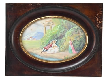 Antique French Gouache Small Courtship Painting