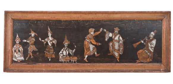 Indo Persian Hand Carved & Painted Wood Plaque