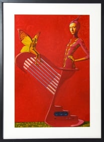 Liu Zhi Limited Edition Lithograph Woman w Harp