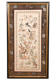 Antique 19th C Chinese Embroidered Silk Tapestry