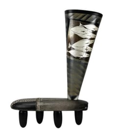 Japanese Painted Art Glass with Ceramic Stool Base