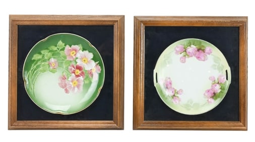 Pair Framed Bavarian Porcelain Cabinet Plates