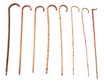 8 Antique Tiger Bamboo Natural Wood Walking Sticks