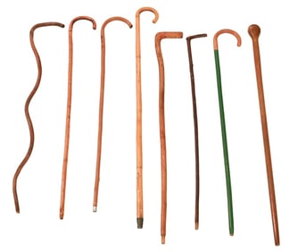 8 Antique Tiger Bamboo Natural Wood Walking Sticks