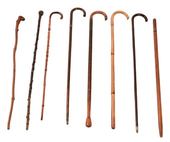 8 Antique Tiger Bamboo Natural Wood Walking Sticks