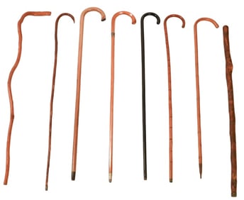 8 Antique Tiger Bamboo Natural Wood Walking Sticks