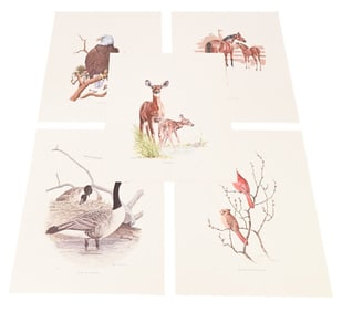 5 Signed Wildlife Lithographs Taylor, Hines, More
