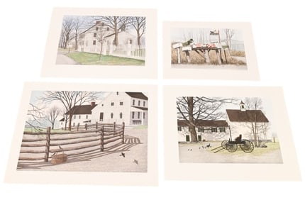 4 Carol Collette Signed Etchings of US Barns