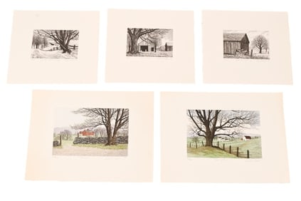 5 Carol Collette Signed Etchings of US Barns