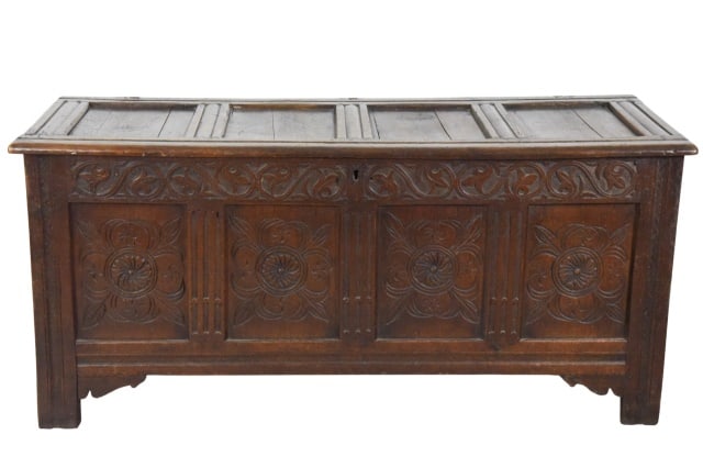 Large Antique 19th Century Hand Carved Coffer