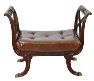 Regency Style Hand Carved and Caned Seat Bench