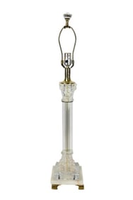 Vintage Crystal, Glass, Marble Column Form Lamp