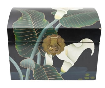 Chinoisserie Hand Painted Table Box w Orchid