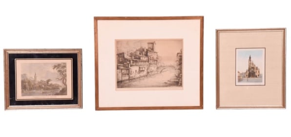 3 Antique Engravings of Landmarks of France