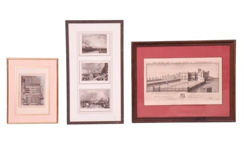 3 Antique Engravings of Landmarks of England