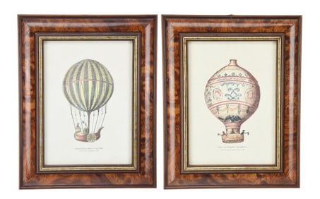 Pair Italian Framed Hot Air Balloon Prints