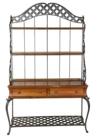 French Country Wood and Iron Bakers Rack