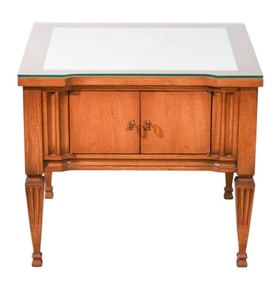 Hand Carved Marble and Glass Top Side Table