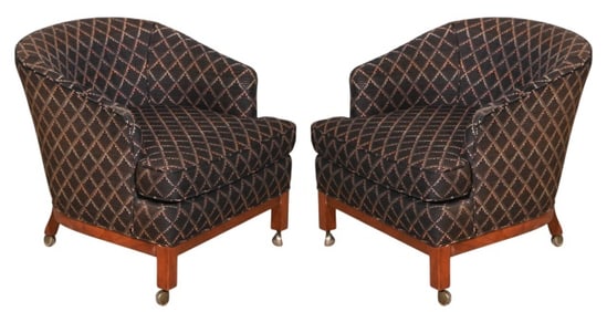 2 Custom Upholstered Diamond Pattern Club Chairs