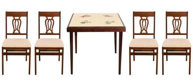 Vintage Foldable Bridge Table Set w 4 Chairs