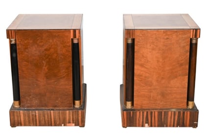 Pair Art Deco Style Planters Brass Hardware