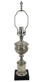 Silver Plate Urn Form Table Lamp w Black Base