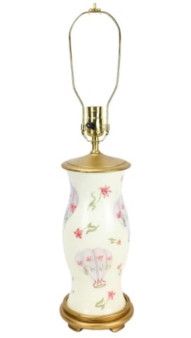 Porcelain Decoupage Style Lamp Hot Air Balloons: Porcelain Decoupage Style Lamp Hot Air Balloon and Urn Motif. Measures 25 inches x 6 inches.