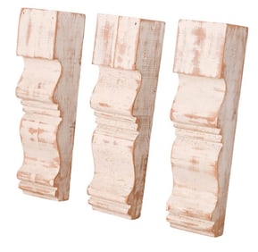 3 Antique Carved Distressed Painted Wood Corbels