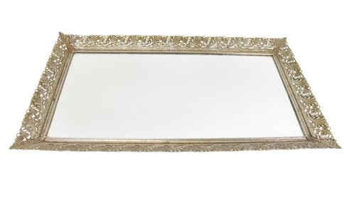 Antique Silver Plate Mirrored Vanity Tray