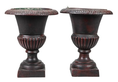 Pair Cast Iron Neo Classical Style Garden Urns